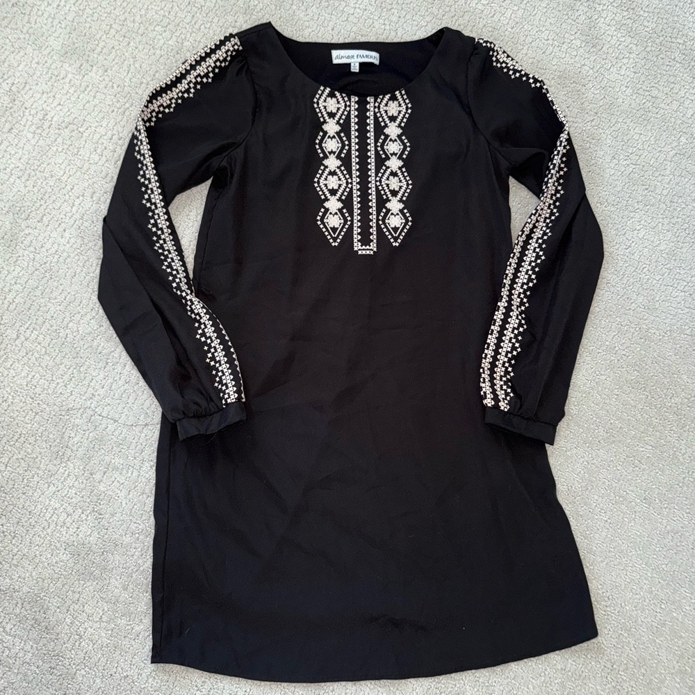 Almost Famous Black Dress with White Embroidery